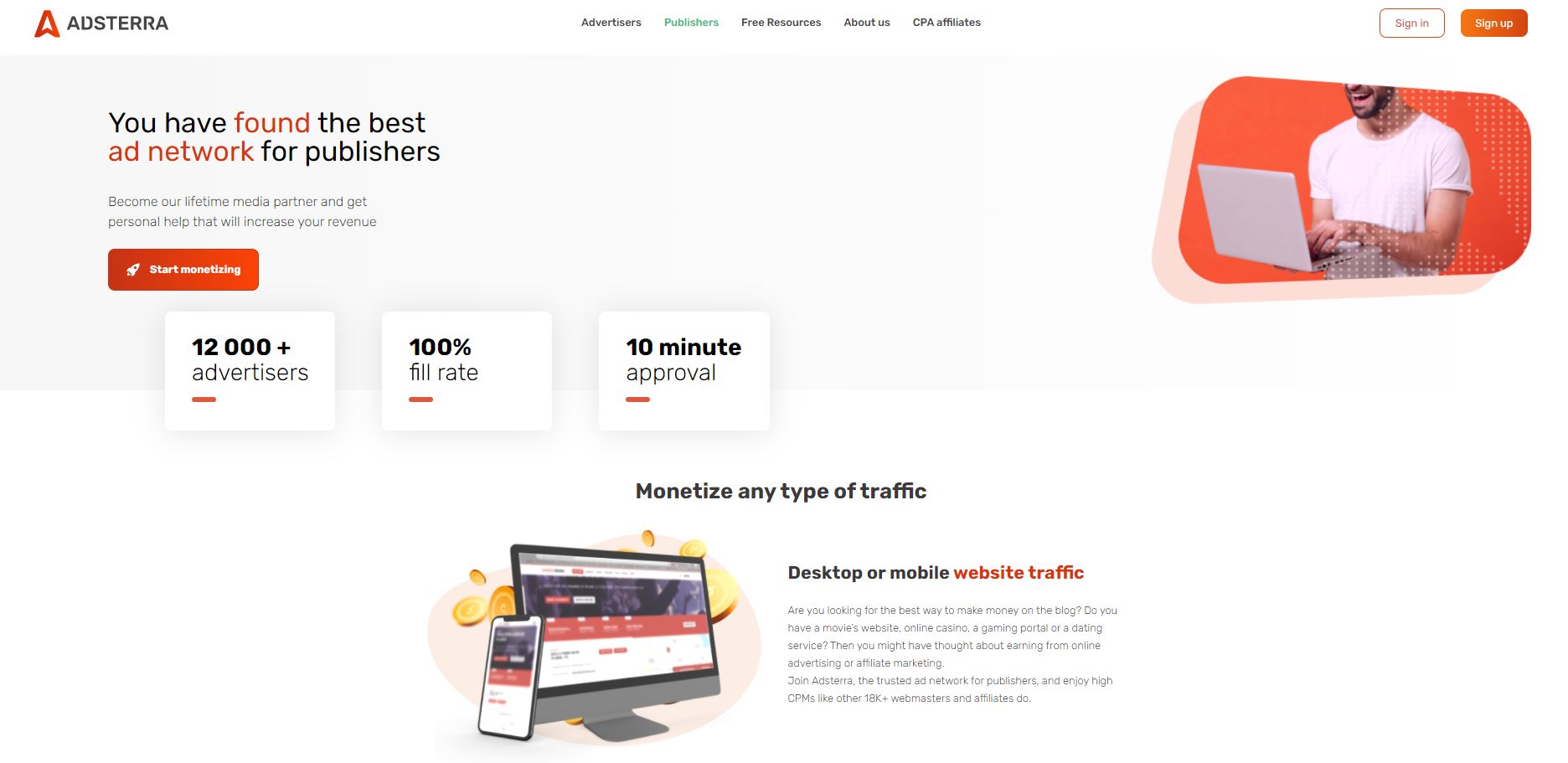 screenshot of Adsterra Ad Network